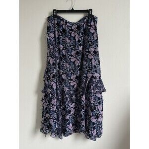 Vince Camuto Mystic Blooms Charming Navy Floral Tiered Skirt Plus Size 14 W